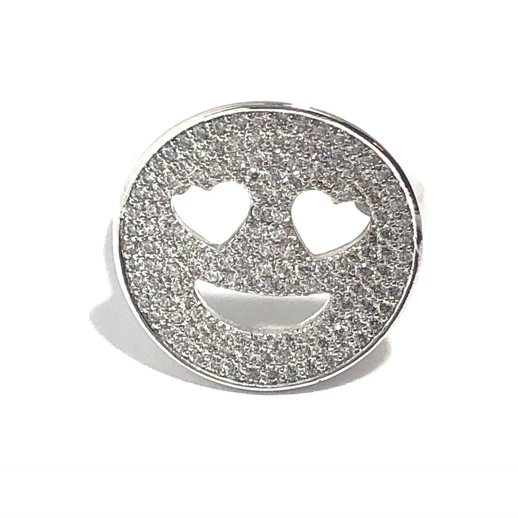 Emoji Smile Face With Heart Eyes All Over Silver Pave Crystals So Cute 45$
